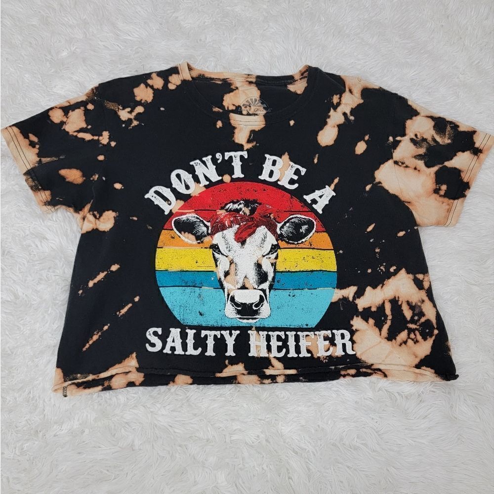 Lost Creek Graphic Tee Tie-dye Rainbow Crop Top Short Sleeve T-Shirt Size L
